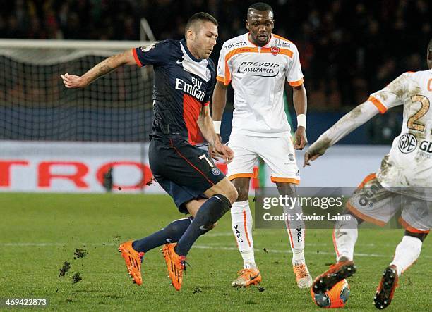 Jeremy Menez of Paris Saint-Germain in action during the French Ligue 1 between Paris Saint-Germain FC and Valenciennes VAFC at Parc Des Princes on...