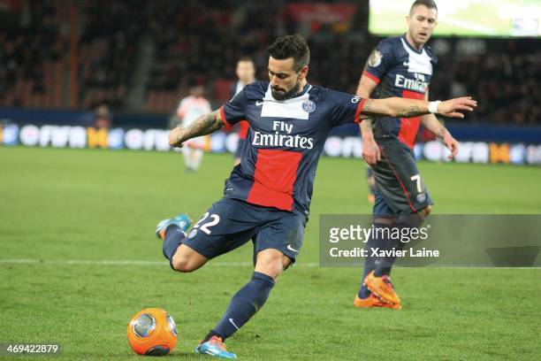 Ezequiel Lavezzi of Paris Saint-Germain in action during the French Ligue 1 between Paris Saint-Germain FC and Valenciennes VAFC at Parc Des Princes...
