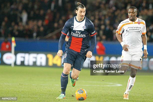 Zlatan Ibrahimovic of Paris Saint-Germain in action during the French Ligue 1 between Paris Saint-Germain FC and Valenciennes VAFC at Parc Des...