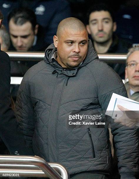 Ronaldo Luis Nazario attends the French Ligue 1 between Paris Saint-Germain FC and Valenciennes VAFC at Parc Des Princes on February 14, 2014 in...