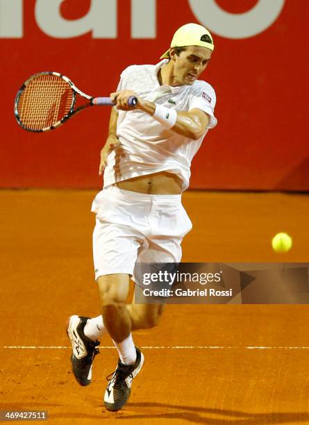 Albert Ramos of Spain makes a shot during a tennis match between David Ferrer and Albert Ramos as part of ATP Buenos Aires Copa Claro on February 14,...