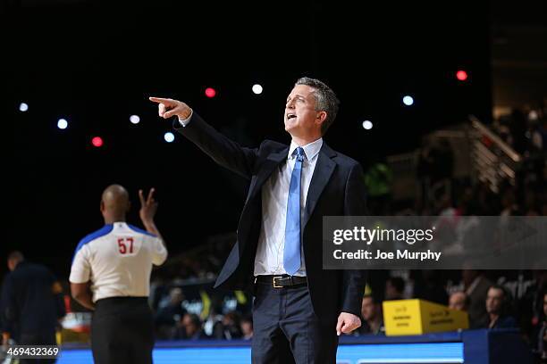 Personality Bill Simmons Coach of the West Team reacts to a play against the East Team during the Sprint NBA All-Star Celebrity Game 2014 at Sprint...
