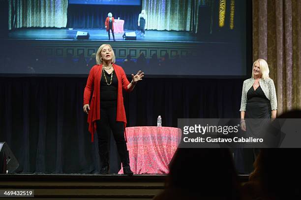 Dr. Christiane Northrup speaks onstage at the JUSTLOVE event as part of the global ONE BILLION RISING FOR JUSTICE campaign to end violence against...