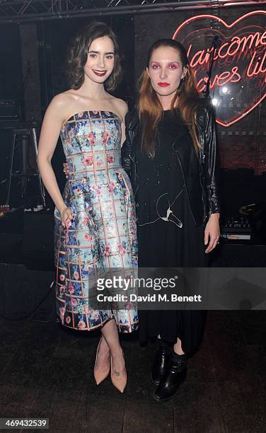 Lily Collins and Josephine de La Baume attends the Lancome pre-BAFTA party hosted by Lily Collins at The London Edition Hotel on February 14, 2014 in...