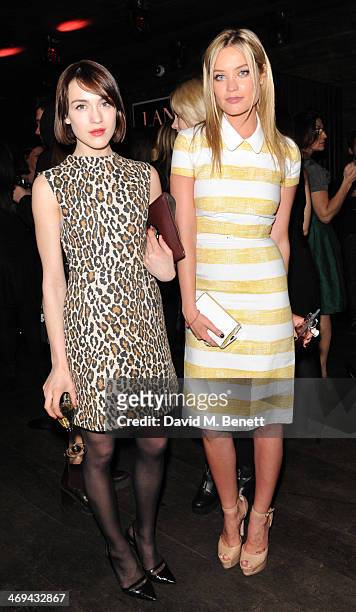 Ella Catliff and Laura Whitmore attends the Lancome pre-BAFTA party hosted by Lily Collins at The London Edition Hotel on February 14, 2014 in...