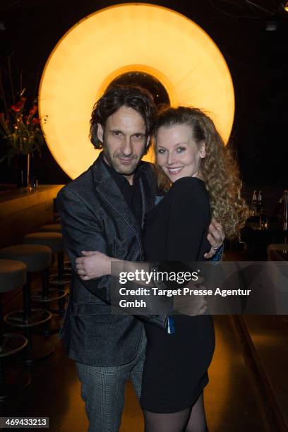 Falk-Willy Wild and Vaille Fuchs attend the 'La belle et la bete' after premiere party during 64th Berlinale International Film Festival at Bar...