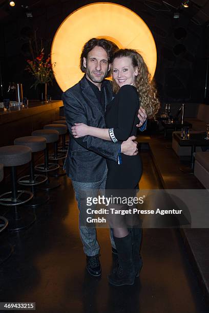 Falk-Willy Wild and Vaille Fuchs attend the 'La belle et la bete' after premiere party during 64th Berlinale International Film Festival at Bar...