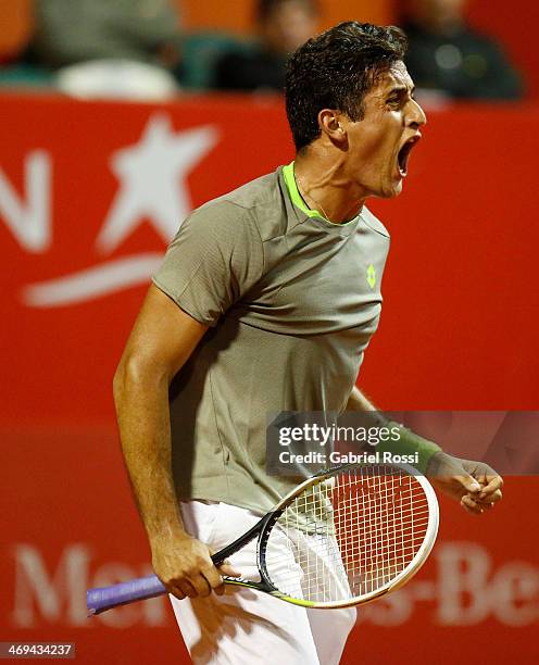Nicolas Almagro of Spain celebrates a point during a tennis match between Nicolas Almagro and Jeremy Chardy as part of ATP Buenos Aires Copa Claro on...