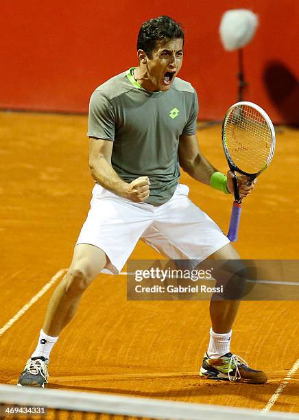 Nicolas Almagro of Spain celebrates after winning the match between Nicolas Almagro and Jeremy Chardy as part of ATP Buenos Aires Copa Claro on...