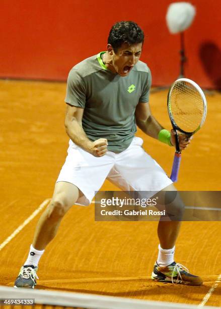 Nicolas Almagro of Spain celebrates after winning the match between Nicolas Almagro and Jeremy Chardy as part of ATP Buenos Aires Copa Claro on...
