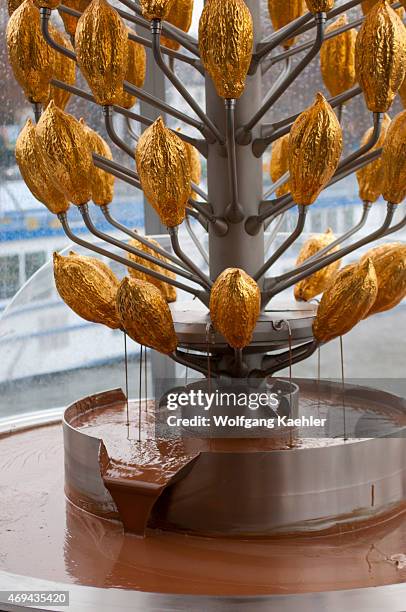 Close-up of the chocolate fountain at the Imhoff-Schokoladenmuseum , located in the Cologne quarter of Altstadt-Süd on the Rheinauhafen peninsula in...