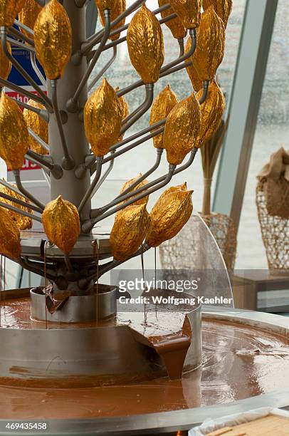 Close-up of the chocolate fountain at the Imhoff-Schokoladenmuseum , located in the Cologne quarter of Altstadt-Süd on the Rheinauhafen peninsula in...