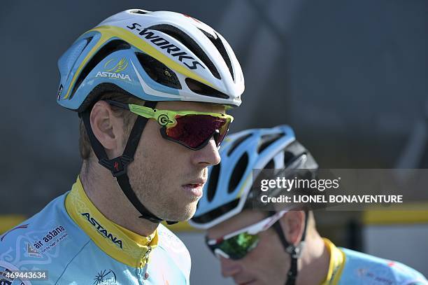 Astana Pro Team Dutch cyclist Lars Boom waits for the start of the 113th edition of the Paris-Roubaix Paris-Roubaix one-day classic cycling race at...