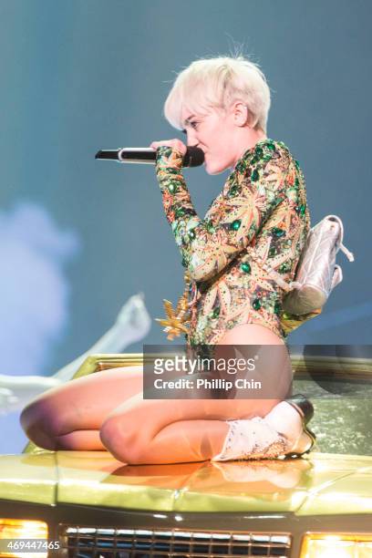 American singer Miley Cyrus opens her "Bangerz Tour" at Pepsi Live at Rogers Arena on February 14, 2014 in Vancouver, Canada.