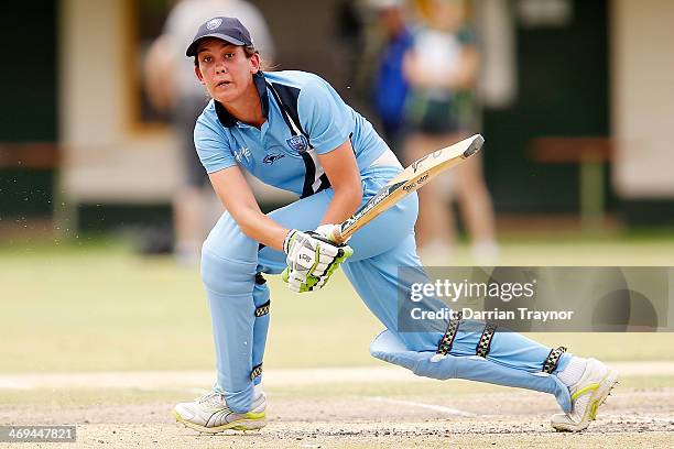 Roxanne Van-Veen of New South Wales plays a shot during the Imparja Cup final between New South Wales and the Northern Territory at Traeger Park on...