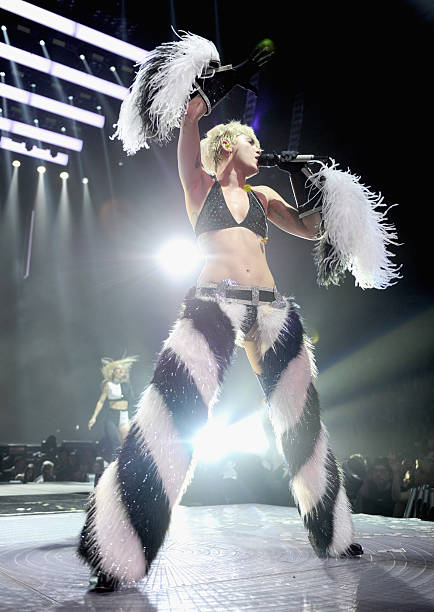 Miley Cyrus performs onstage during her "Bangerz" tour at Rogers Arena on February 14, 2014 in Vancouver, Canada.