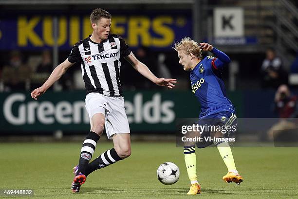Nicolai Boilesen of Ajax during the Dutch Eredivisie match between Heracles Almelo and Ajax Amsterdam at Polman stadium on April 11, 2015 in Almelo,...