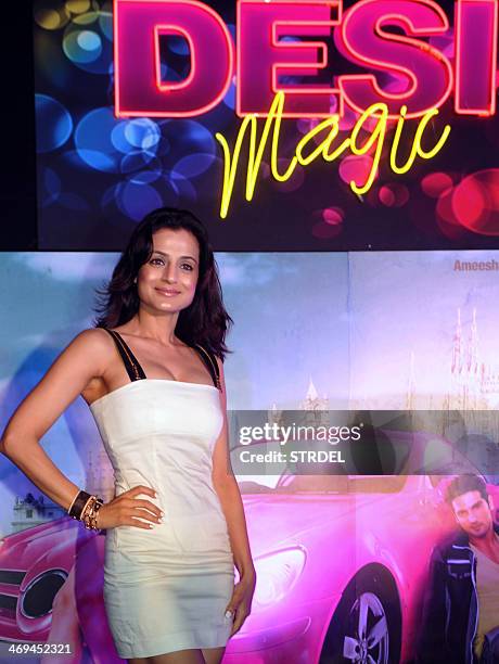 Indian Bollywood actress Ameesha Patel poses during a promotional event for the upcoming Hindi film Desi Magic in Mumbai on February 14, 2014. AFP...