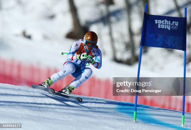 Anna Fenninger of Austria in action during the Alpine Skiing Women's Super-G on day 8 of the Sochi 2014 Winter Olympics at Rosa Khutor Alpine Center...