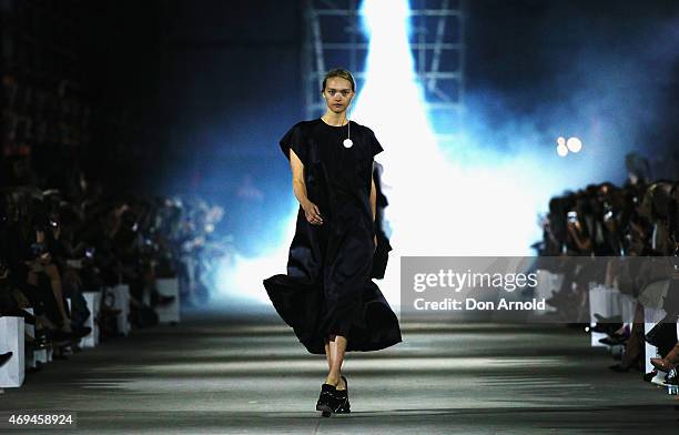 Gemma Ward walks the runway at the Mercedes-Benz Presents Ellery show at Mercedes-Benz Fashion Week Australia 2015 at Carriageworks on April 12, 2015...