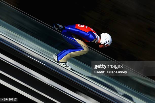 Magnus Hovdal of Norway on the runway before a jump during the Men's Individual Gundersen Large Hill/10 km Nordic Combined training on day 8 of the...