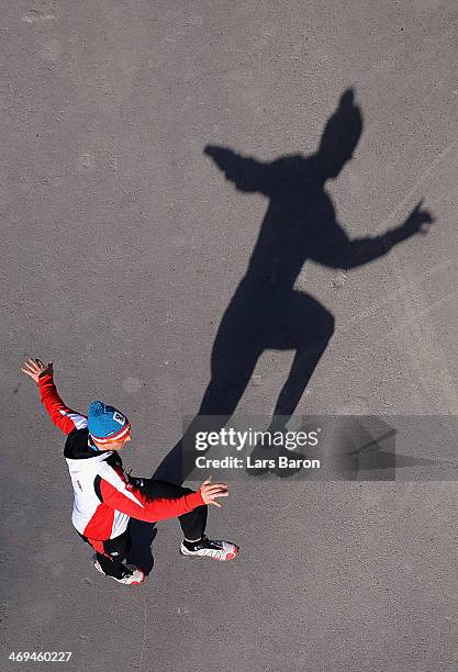 Mario Stecher of Austria warms up during the Men's Individual Gundersen Large Hill/10 km Nordic Combined training on day 8 of the Sochi 2014 Winter...