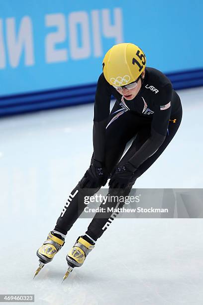 Alyson Dudek of the United States skates during the Ladies' 1500m Short Track Speed Skating heats on day 8 of the Sochi 2014 Winter Olympics at the...