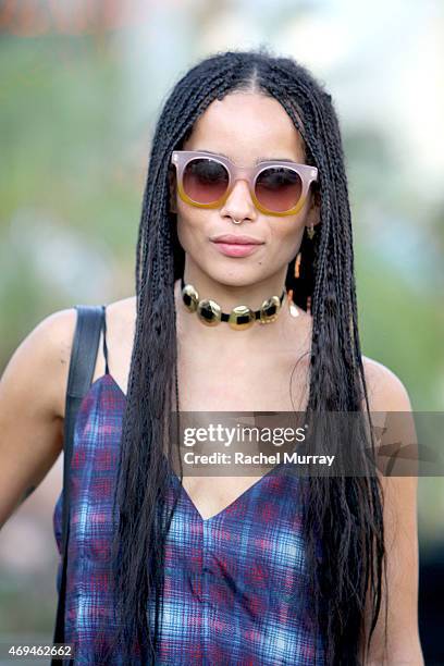 Zoe Kravitz attends Coachella wearing Marc by Marc Jacobs sunglasses on April 11, 2015 in Palm Springs, California.