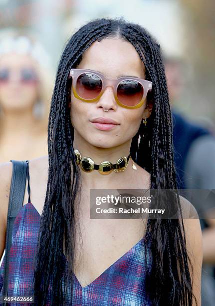 Zoe Kravitz attends Coachella wearing Marc by Marc Jacobs sunglasses on April 11, 2015 in Palm Springs, California.