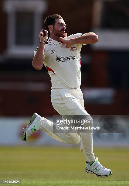 Ben Raine of Leicestershire in action during day one of the LV County Championship match between Leicestershire and Glamorgan at Grace Road on April...