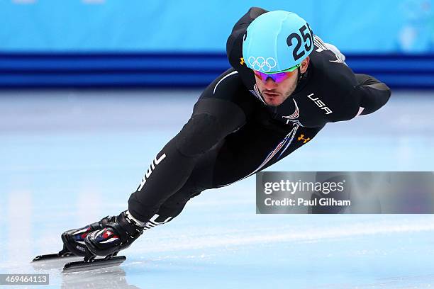 Eduardo Alvarez of the United States skates during the Men's 1000m Quarterfinal Short Track Speed Skating on day 8 of the Sochi 2014 Winter Olympics...