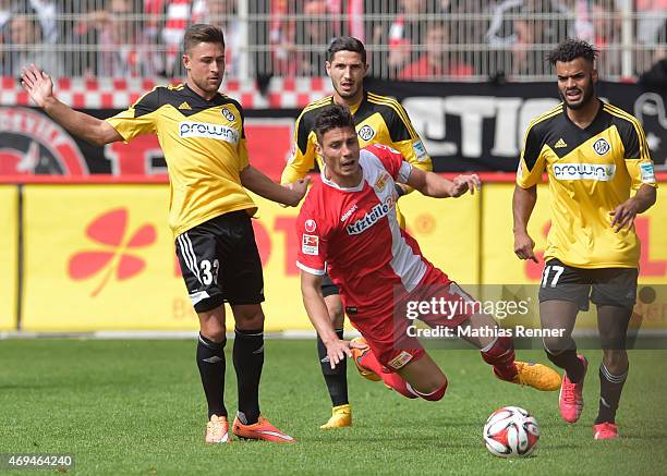 Andreas Ludwig, Damir Kreilach of 1 FC Union Berlin, Fabio Kaufmann and Phil Ofosu-Ayeh of VfR Aalen during the game between Union Berlin and VfR...