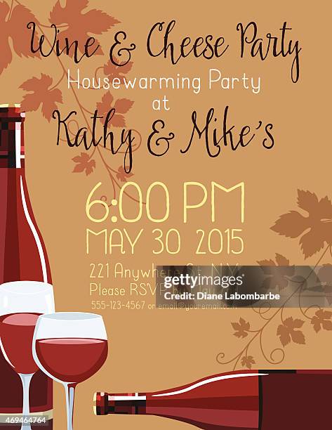 wine & cheese housewarming party invitation template - house warming stock illustrations