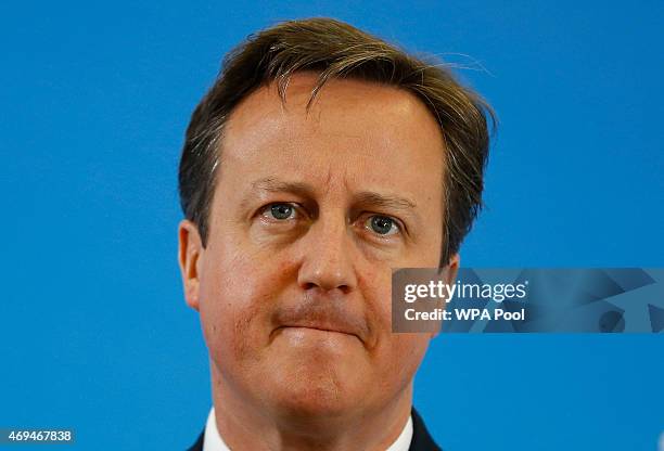 Prime Minister David Cameron delivers a speech at St Luke's Church Hall on April 12, 2015 in Cheltenham, England. Britain goes to the polls in a...