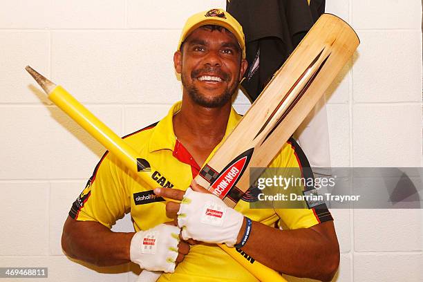 Keren Ugle celebrates after Western Australia's win in the Imparja Cup Final between Western Australia and New South Wales at Traeger Park on...