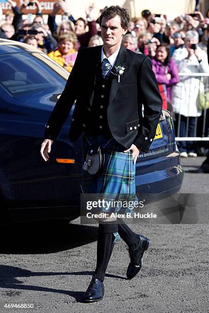Jamie Murray arrives at Dunblane Cathedral for wedding of Andy Murray and Kim Sears on April 11, 2015 in Dunblane, Scotland.