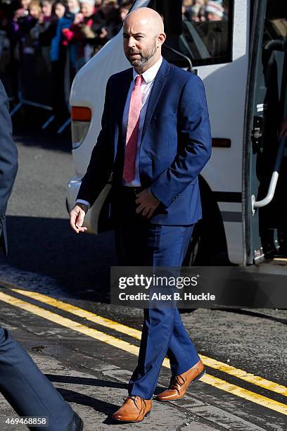 Jamie Delgado arrives at Dunblane Cathedral for wedding of Andy Murray and Kim Sears on April 11, 2015 in Dunblane, Scotland.