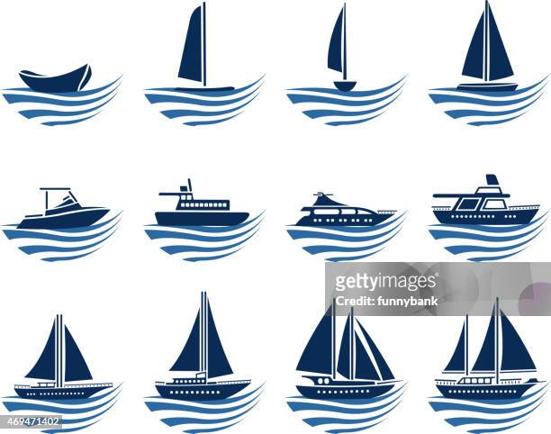 ilustrações, clipart, desenhos animados e ícones de veículo aquático ícones - barco de vela