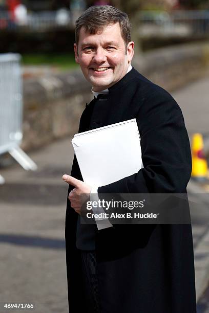 Rev Colin Renwick arrives at Dunblane Cathedral for wedding of Andy Murray and Kim Sears on April 11, 2015 in Dunblane, Scotland.