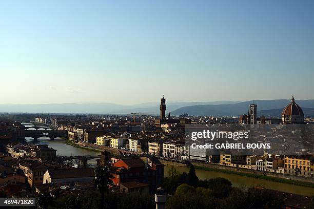 Picture shows a panorama of the city of Florence with the "Duomo" the Santa Maria del Fiore cathedral, the tower of the Palazzo Vecchio , Florence's...