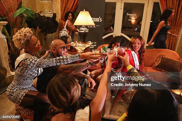 Flo Rida and guests attend the Mixology Suite during NBA All-Star Weekend 2014 at The Ritz-Carlton New Orleans on February 14, 2014 in New Orleans,...