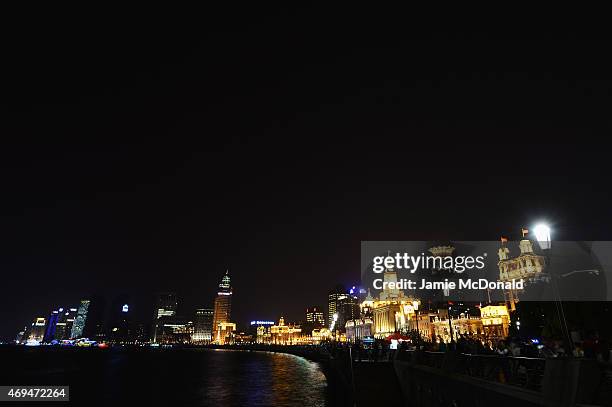 General view of the Shanghai skyline at night prior to the 2015 Laureus World Sports Awards on April 12, 2015 in Shanghai, China.