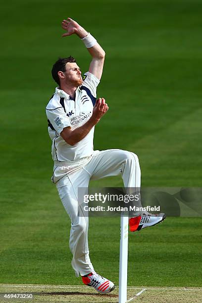 James Harris of Middlesex bowls during day one of the LV County Championship Division One match between Middlesex and Nottinghamshire at Lord's...