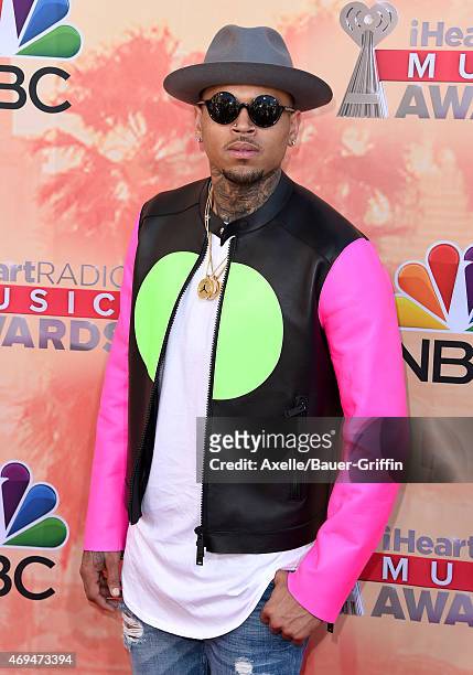 Singer Chris Brown arrives at the 2015 iHeartRadio Music Awards at The Shrine Auditorium on March 29, 2015 in Los Angeles, California.