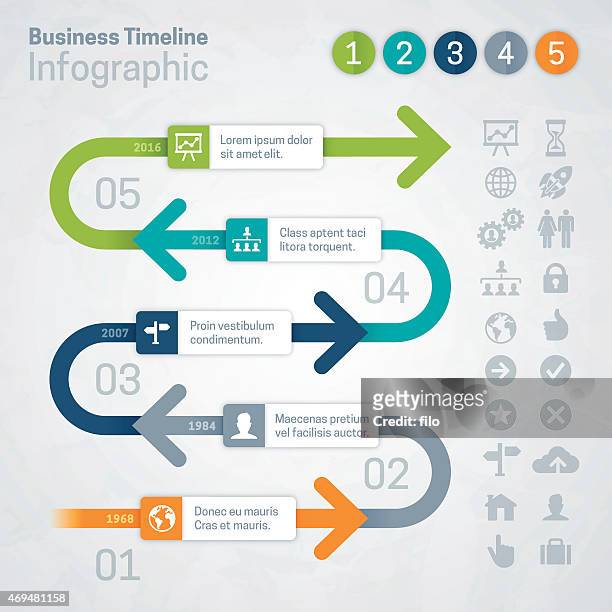 timeline arrows infographic - company history info graphic stock illustrations