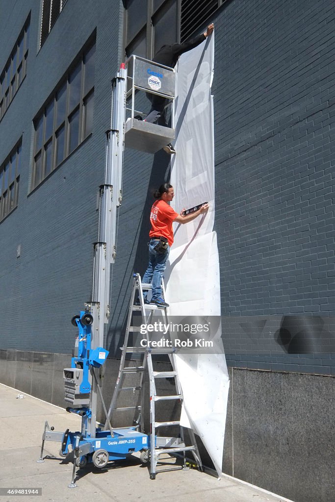 Festival Banners And Logos Are Installed At Spring Studio In Preparation Of The 2015 Tribeca Film Festival