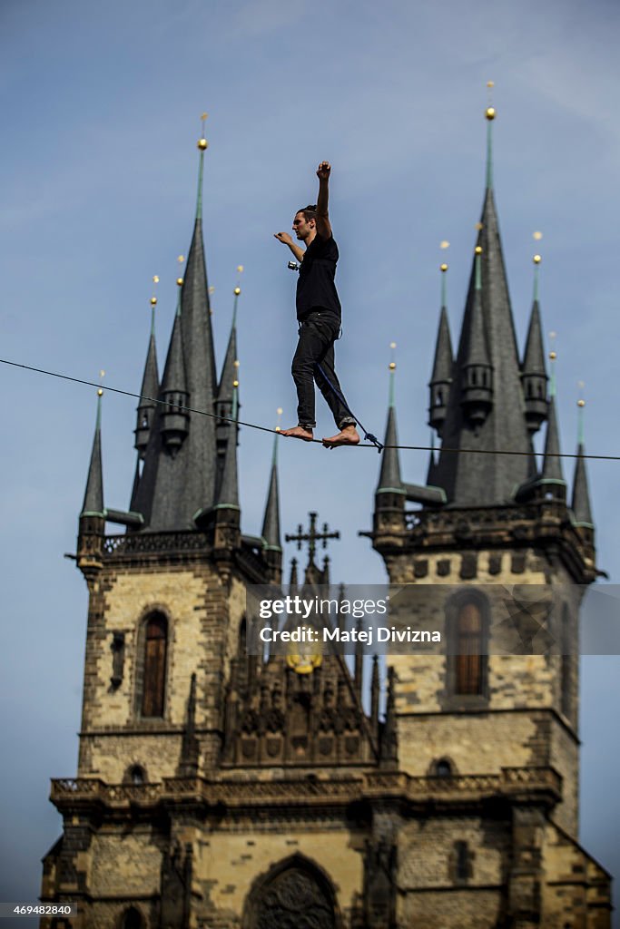 Highliners over Prague's Old Town Square