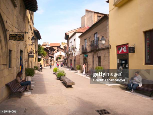 spain village in barcelona, spain - poble espanyol stockfoto's en -beelden