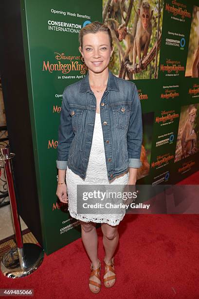 Actress Amy Smart attends the world premiere Of Disney's "Monkey Kingdom" at Pacific Theatres at The Grove on April 12, 2015 in Los Angeles,...