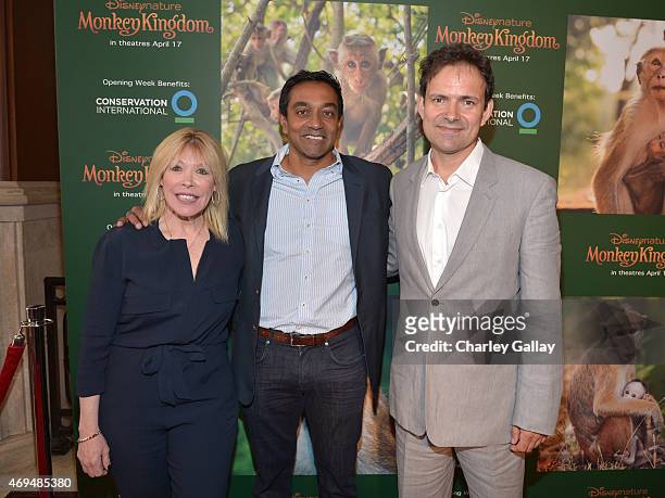 President of the Environmental Media Association Debbie Levin, Conservation scientist and writer M. Sanjayan, and director Mark Linfield attend the...